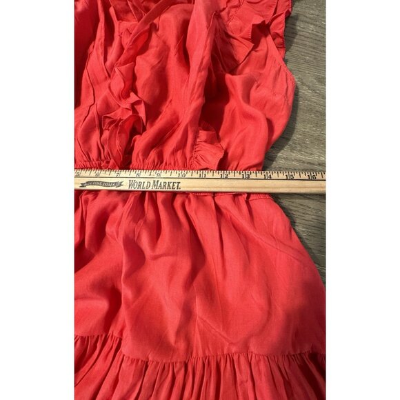 Easel Medium Red Flutter Sleeve Tired V Neck Dress Boho Fairy Romantic Party - Picture 5 of 14